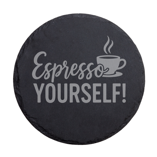 Schiefer Untersetzer mit Espresso Yourself Spruch – Kaffee Humor Geschenk