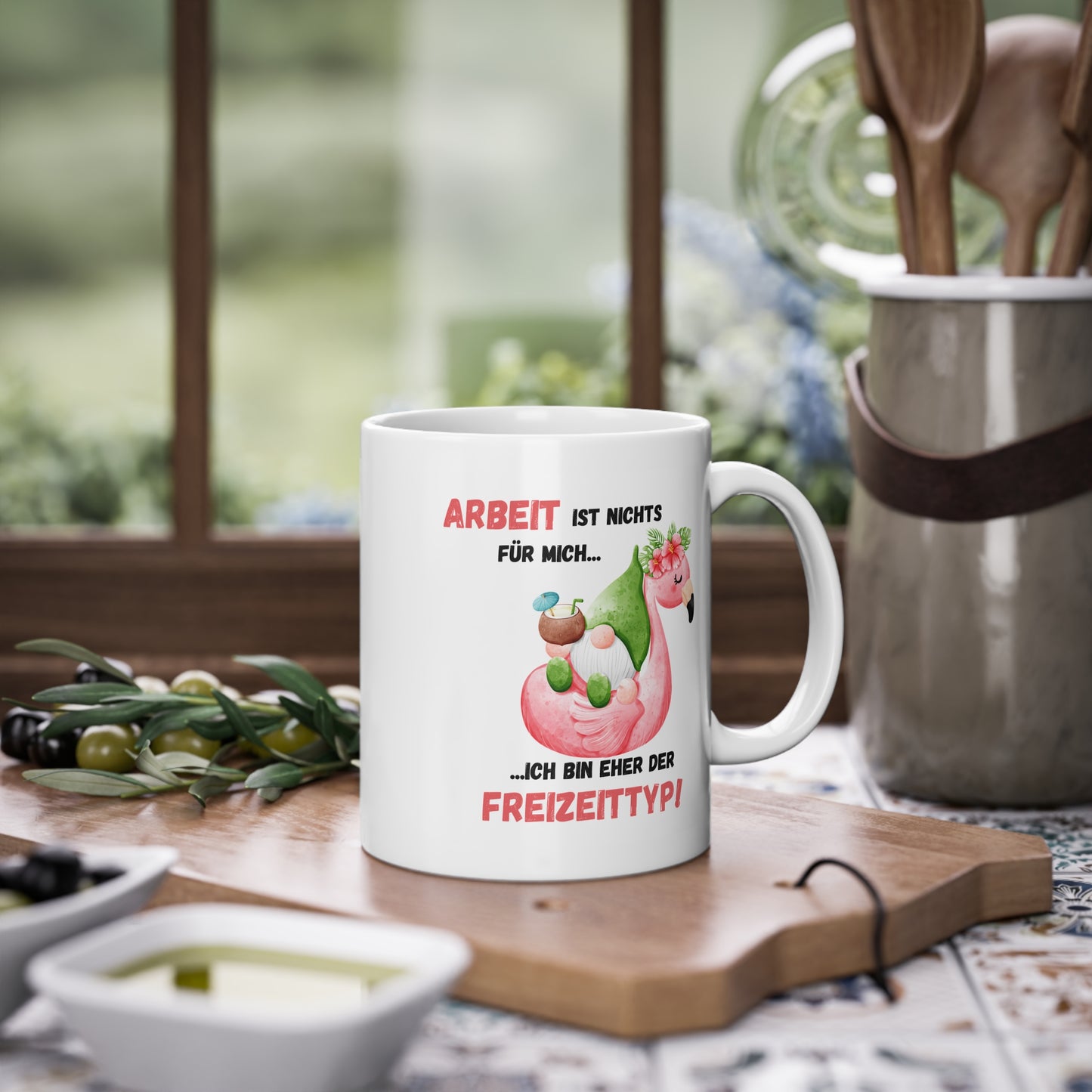 Kaffeetasse Freizeittyp Flamingo – Lustiger Spruch Arbeit ist nichts für mich