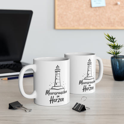 Meeresrauschen im Herzen Tasse – Leuchtturm Keramiktasse | Maritime Kaffeetasse | Nordsee Ostsee Geschenk | Küstenliebe | Meer Fan Becher