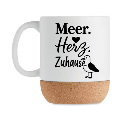 Meer Herz Zuhause Tasse mit Möwe – Maritime Korkboden Tasse | Nordsee Geschenk für Meerliebhaber