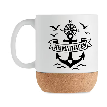 Heimathafen Tasse mit Anker – Maritime Korkboden Tasse | Nordsee Geschenk | Küstenliebe Becher
