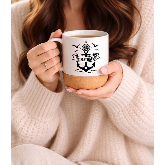 Heimathafen Tasse mit Anker – Maritime Korkboden Tasse | Nordsee Geschenk | Küstenliebe Becher