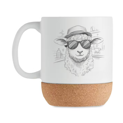 Lustige Schaf Tasse mit Sonnenbrille – Alpaka Stil Kaffeebecher | Tierliebhaber Geschenk | Korkboden Tasse