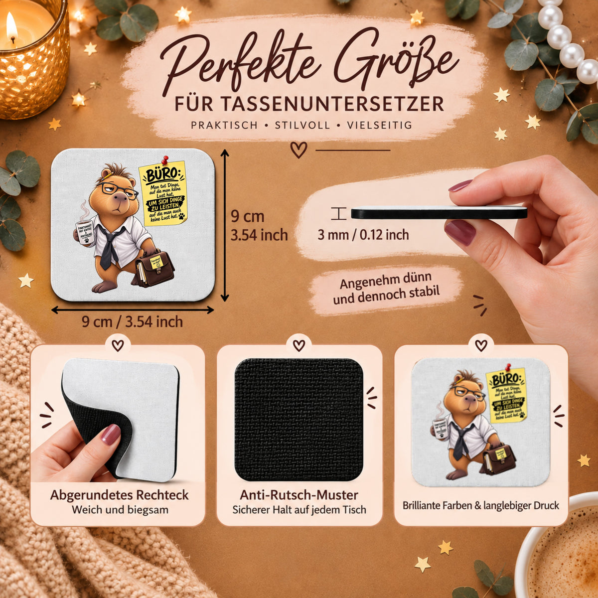 Capybara-Tassenuntersetzer mit Büro-Spruch