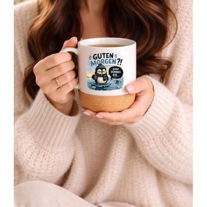 Guten Morgen?! Ganz dünnes Eis Tasse mit Korkboden – Lustige Pinguin Tasse Kaffee Spruch Büro Geschenk