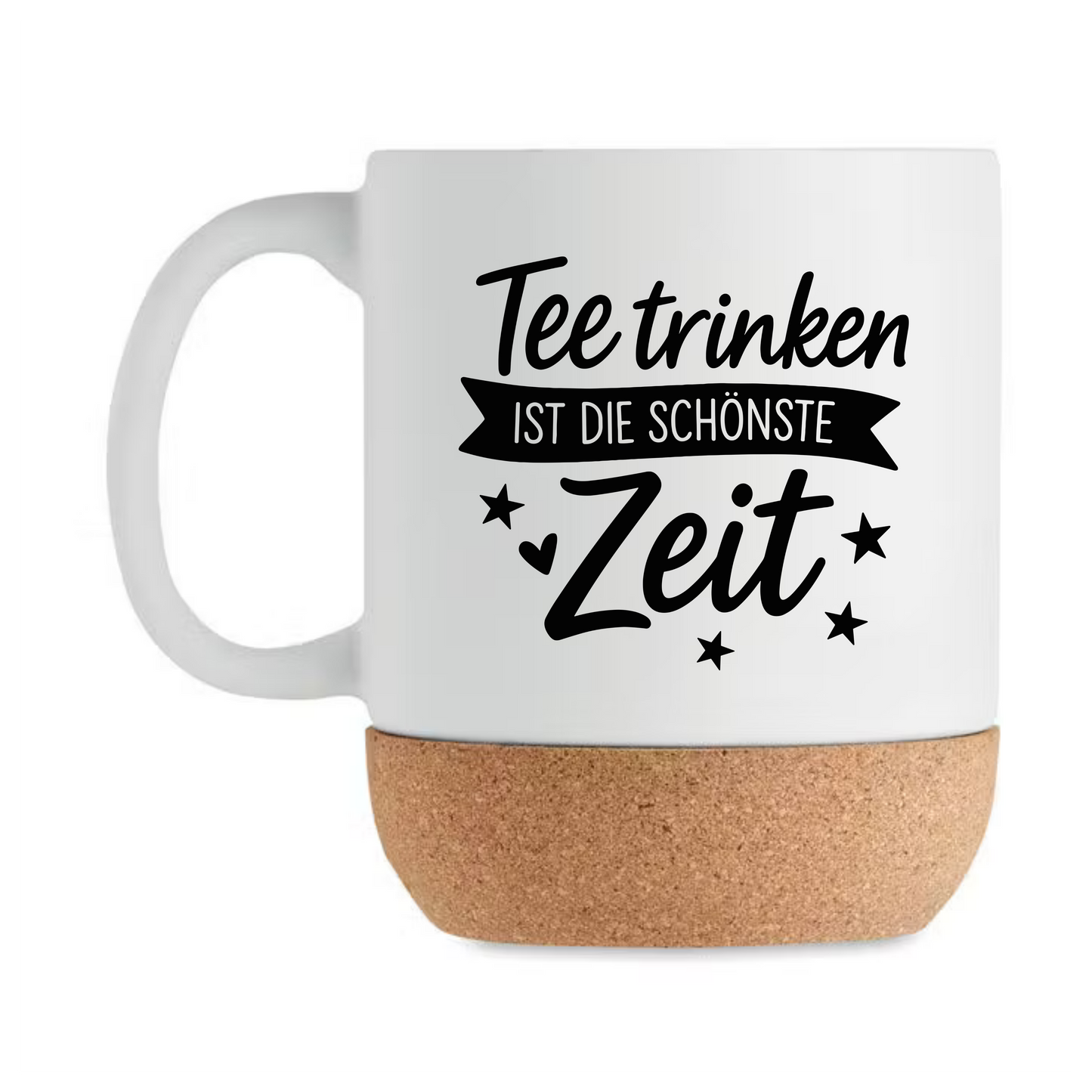 Tee trinken ist die schönste Zeit Tasse mit Korkboden – Geschenk für Teeliebhaber Tee Fan Becher Spruch