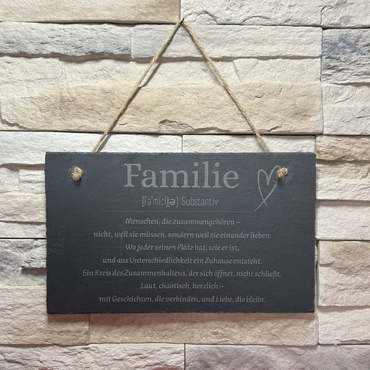 Schieferplatte „Familie – ein Zuhause aus Liebe“