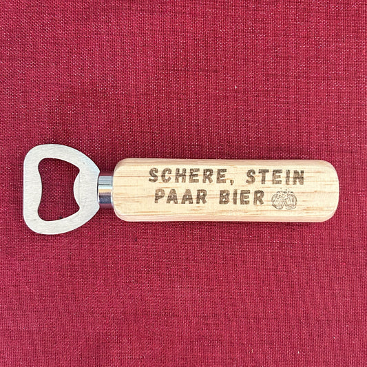 Flaschenöffner „Schere, Stein, paar Bier“ mit Gravur