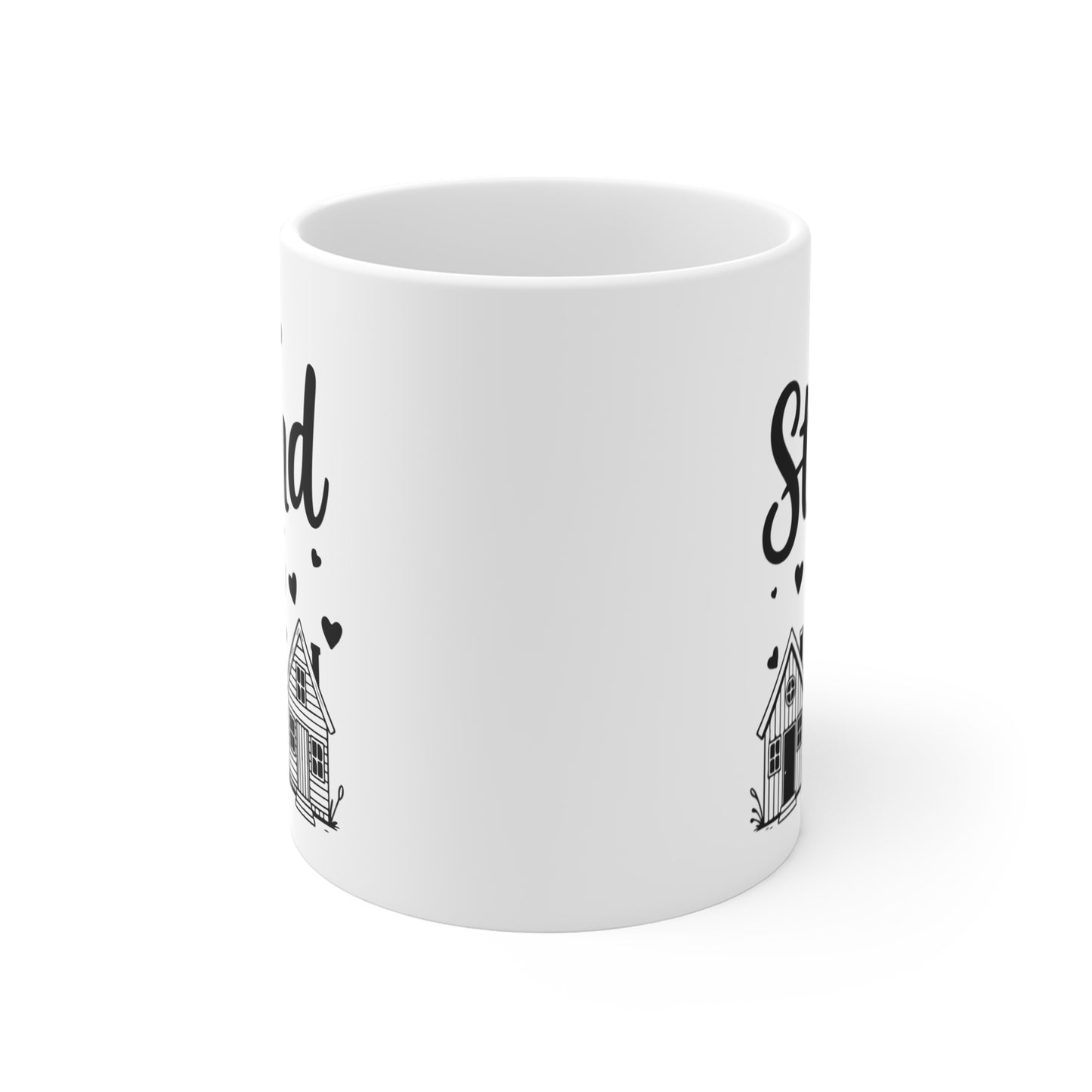 Der Strand ruft Tasse – Maritime Keramiktasse mit Strandhäusern | Nordsee Geschenk | Ostsee Becher | Küstenliebe | Meer Tasse