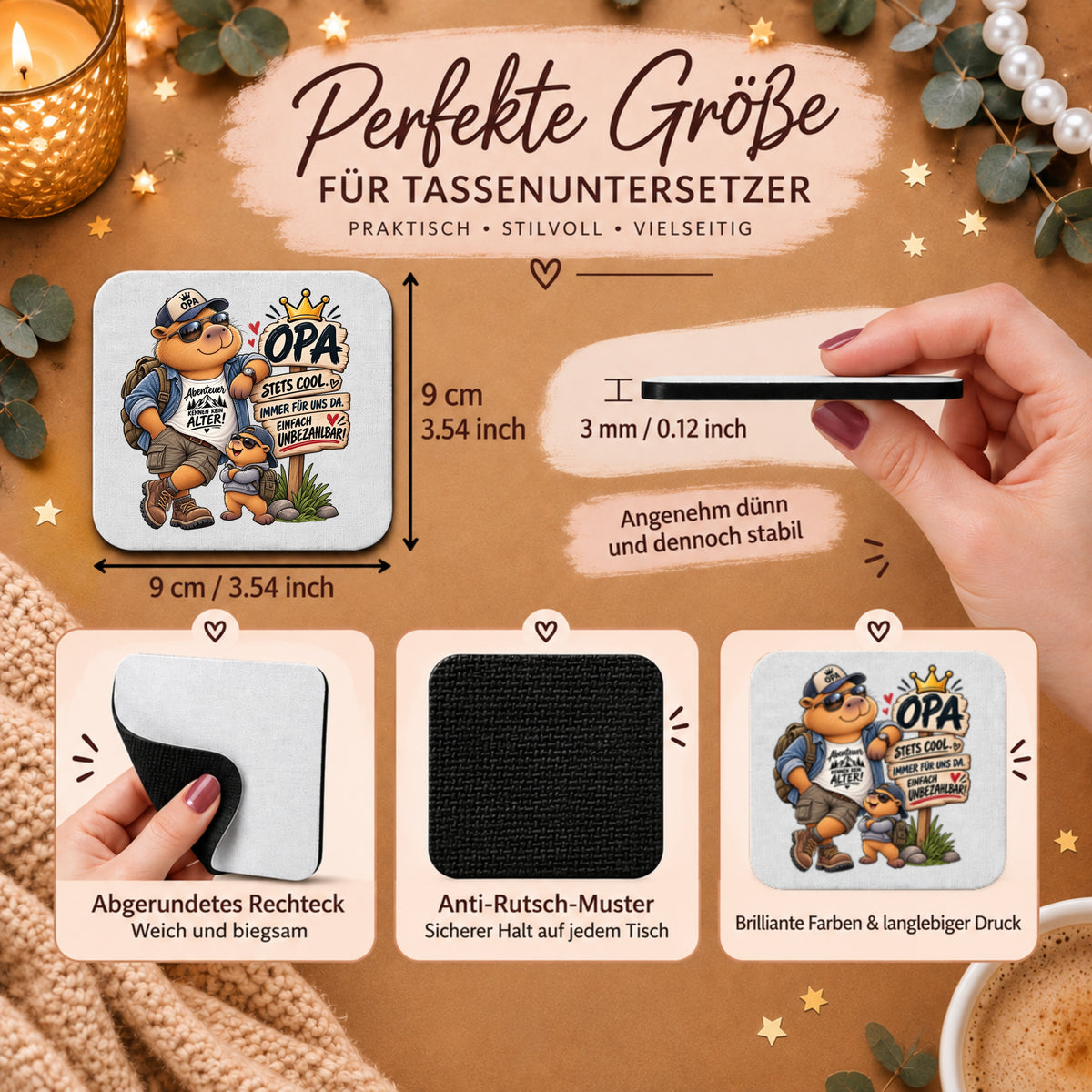 Opa-Capybara-Tassenuntersetzer „Opa – stets cool, immer für uns da, einfach unbezahlbar!“