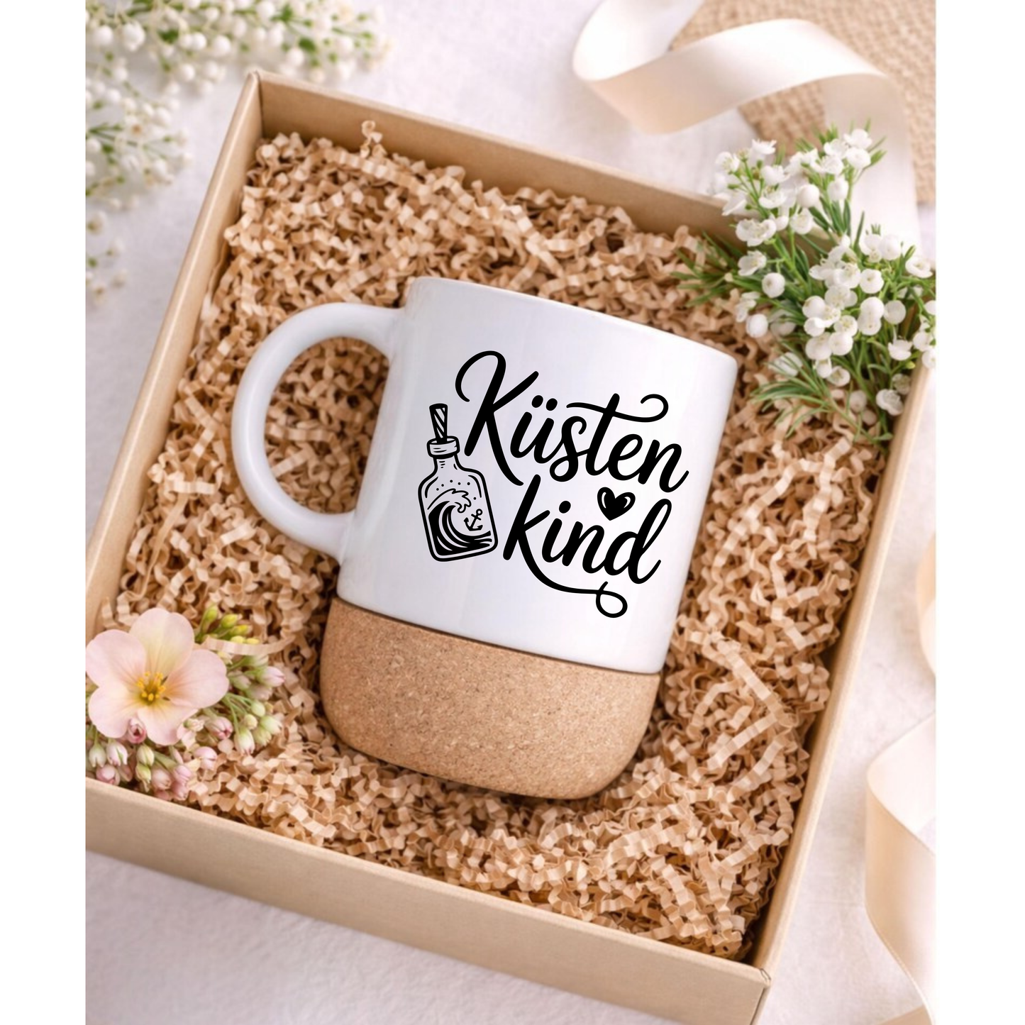 Küstenkind Tasse mit Korkboden – Maritime Geschenkidee | Nordsee Ostsee Becher | Meerliebe Tasse | Küstenliebe Geschenk