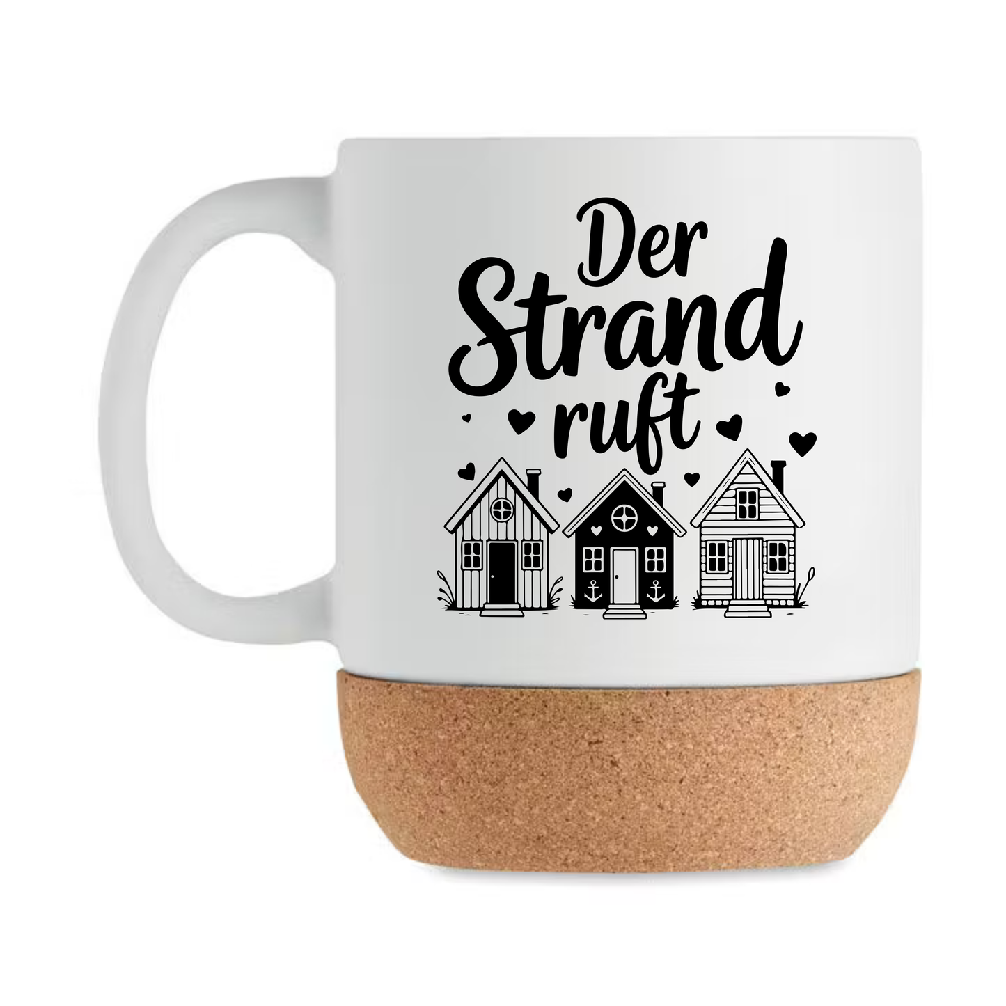Der Strand ruft Tasse mit Korkboden – Maritime Geschenkidee | Nordsee Tasse | Ostsee Becher | Küstenliebe Geschenk