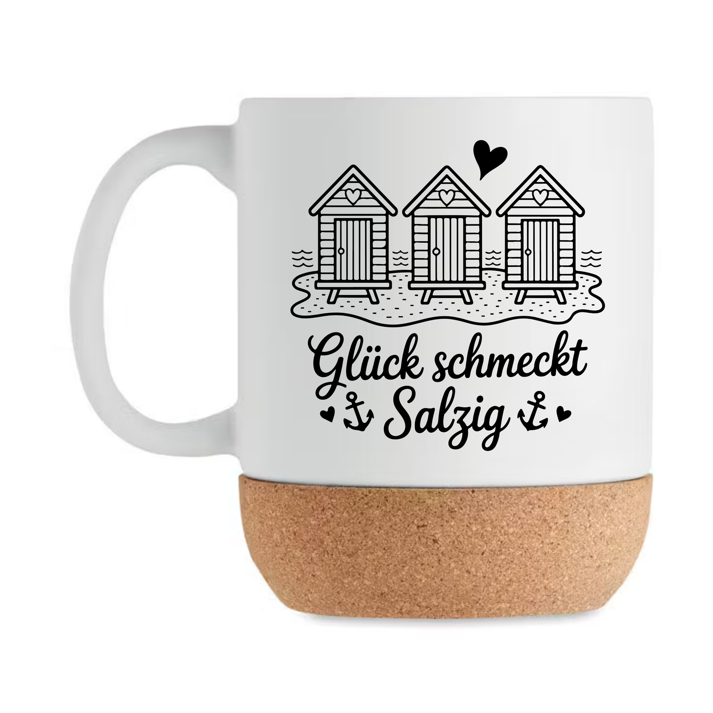 Glück schmeckt salzig Tasse mit Korkboden – Strandhaus Tasse | Maritime Geschenkidee | Küstenliebe Becher | Nordsee Geschenk