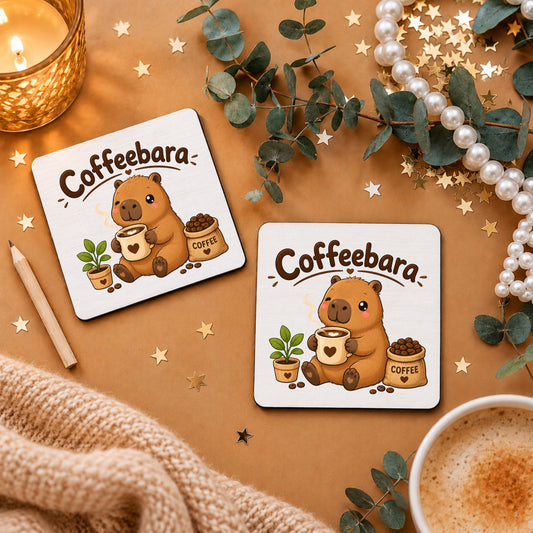 Coffeebara-Capybara-Tassenuntersetzer mit Kaffeetasse, 9 × 9 cm
