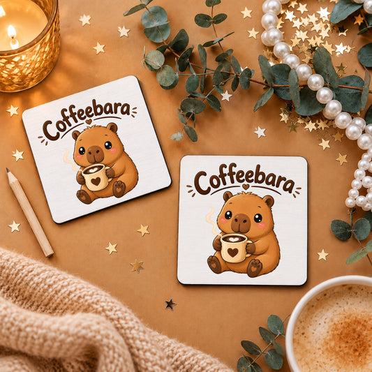 Coffeebara-Capybara-Tassenuntersetzer mit Herz-Tasse, 9 × 9 cm