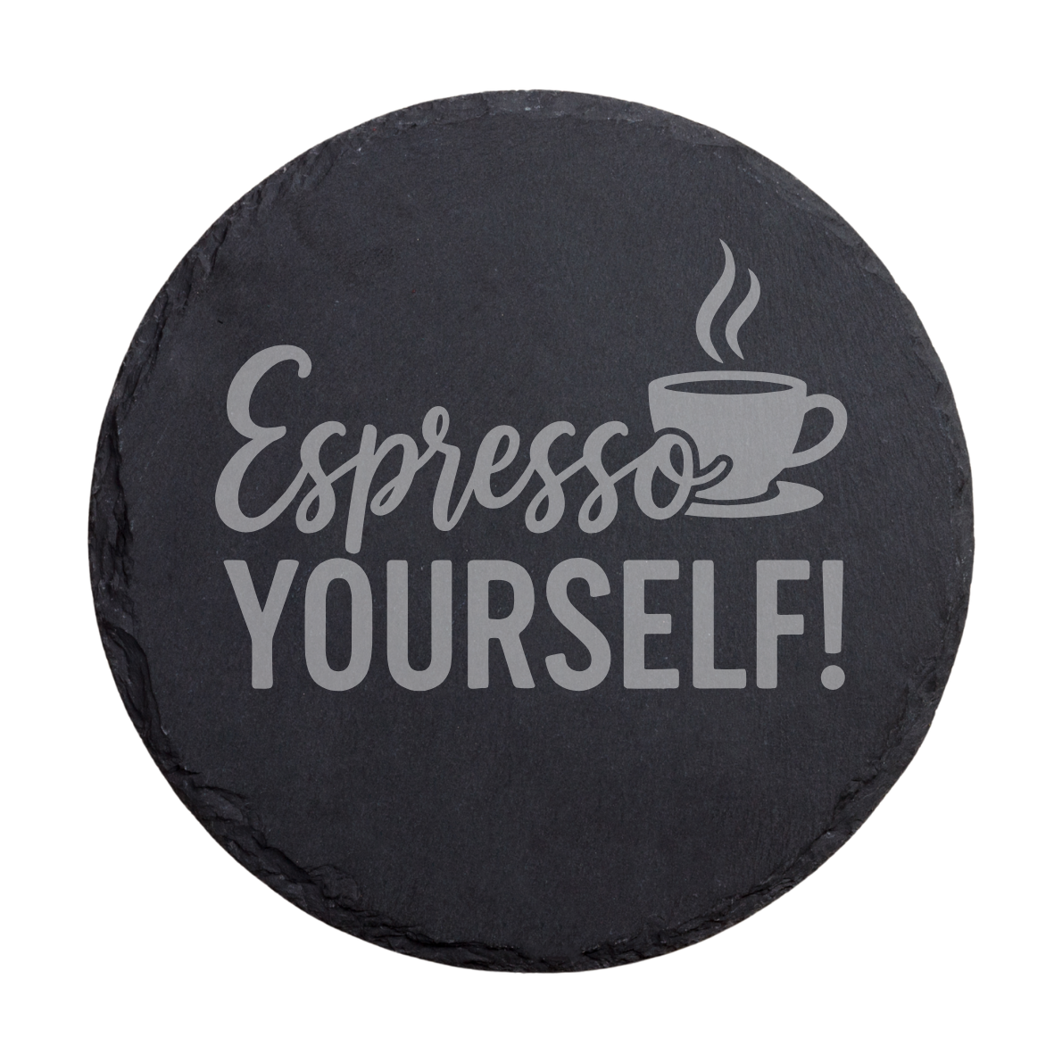 Schiefer Untersetzer mit Espresso Yourself Spruch – Kaffee Humor Geschenk