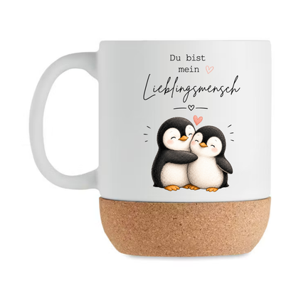 Lieblingsmensch Tasse mit Pinguinen – Süße Geschenkidee für Partner Freundin Freund Becher mit Korkboden Liebe