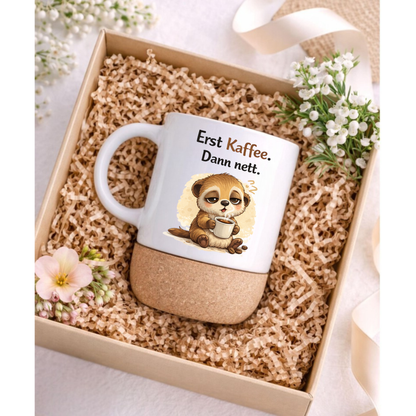 Erst Kaffee Dann nett - Korktasse Erdmännchen