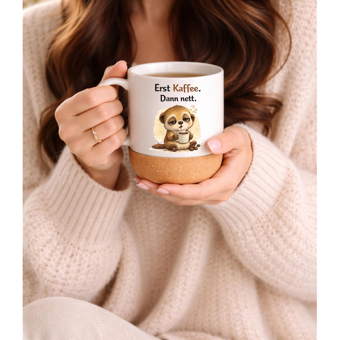 Erst Kaffee Dann nett - Korktasse Erdmännchen