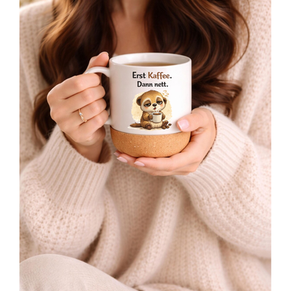Erst Kaffee Dann nett - Korktasse Erdmännchen