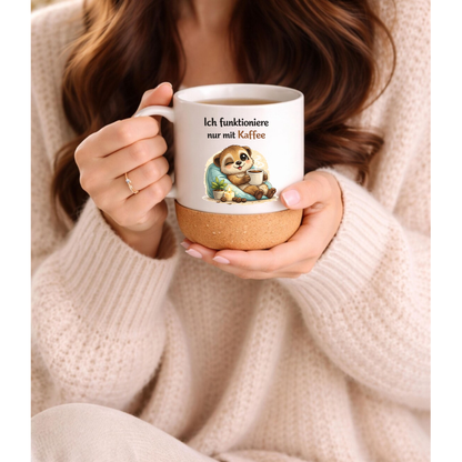 Ich funktioniere nur mit Kaffee - Korktasse Erdmännchen