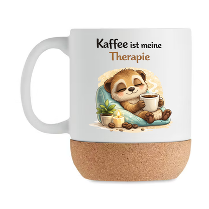 Kaffee ist meine Therapie - Korktasse Erdmännchen