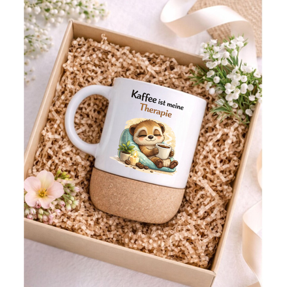 Kaffee ist meine Therapie - Korktasse Erdmännchen