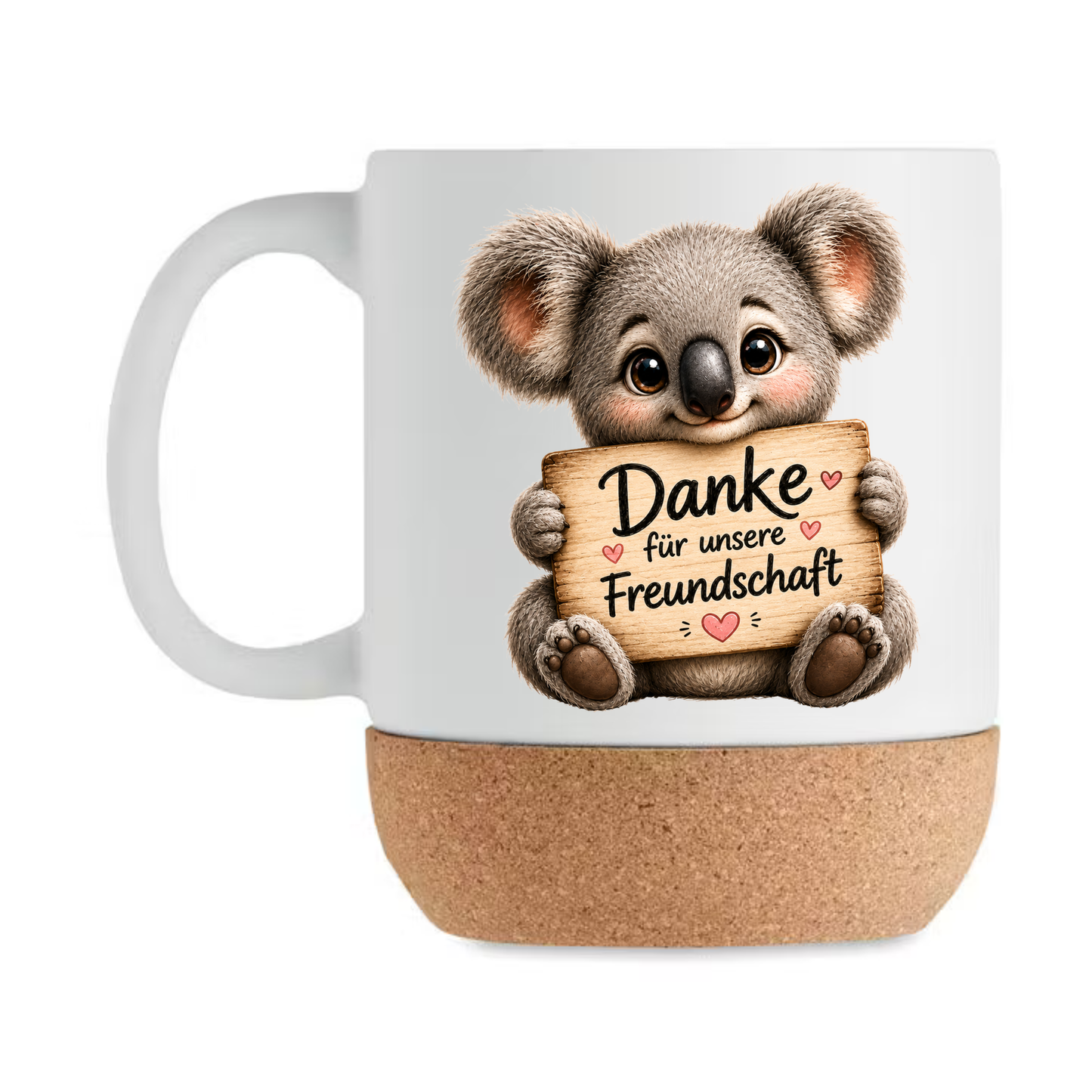 Süße Koala Korktasse „Danke für unsere Freundschaft“ – Geschenk für beste Freundin, Freund, Kollegin, Keramiktasse mit Korkboden