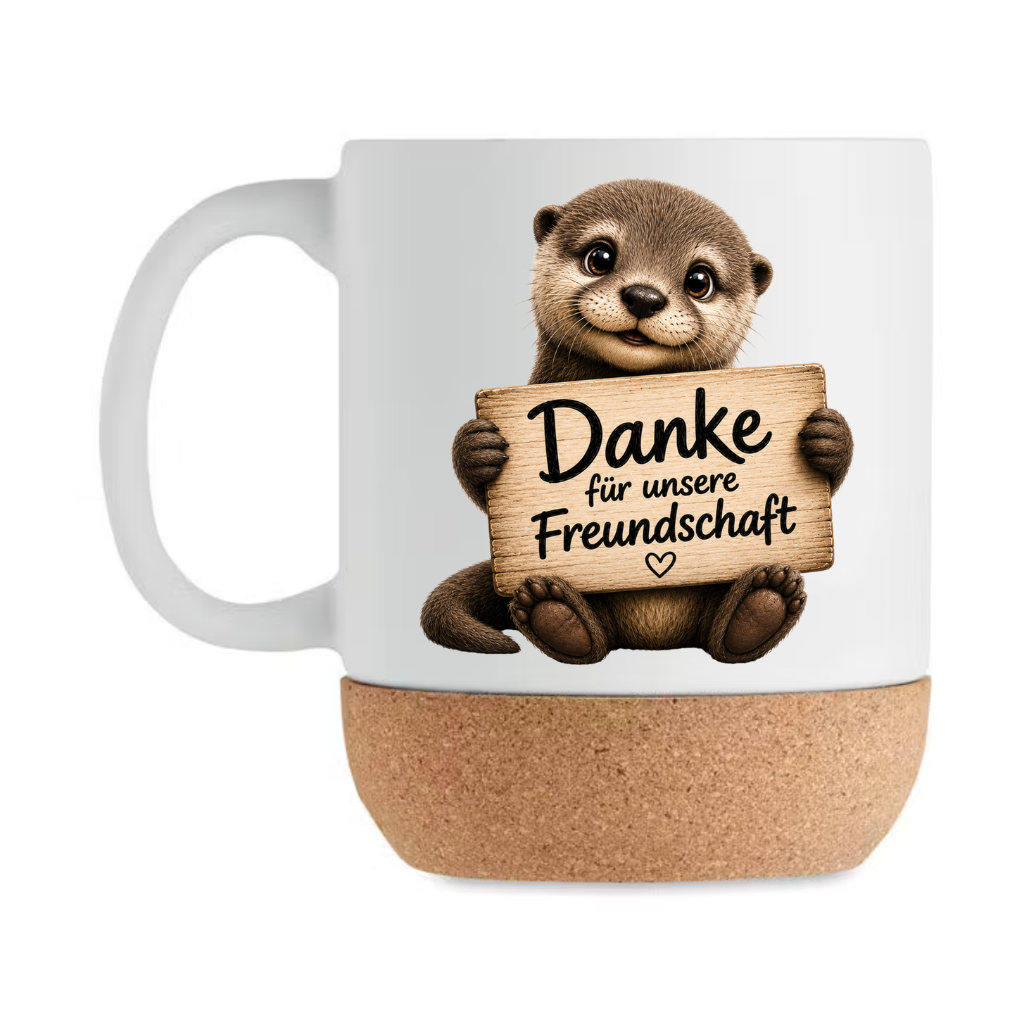 Süße Otter Korktasse „Danke für unsere Freundschaft“ – Geschenk für beste Freundin, Freund, Kollegin, Keramiktasse mit Korkboden