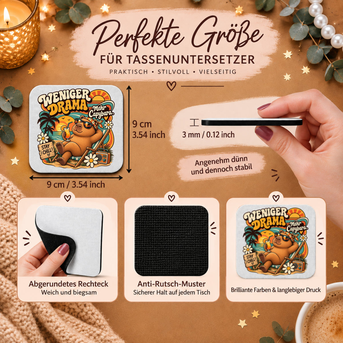 „Weniger Drama, mehr Capybara.“  - Capybara-Tassenuntersetzer (Retro)