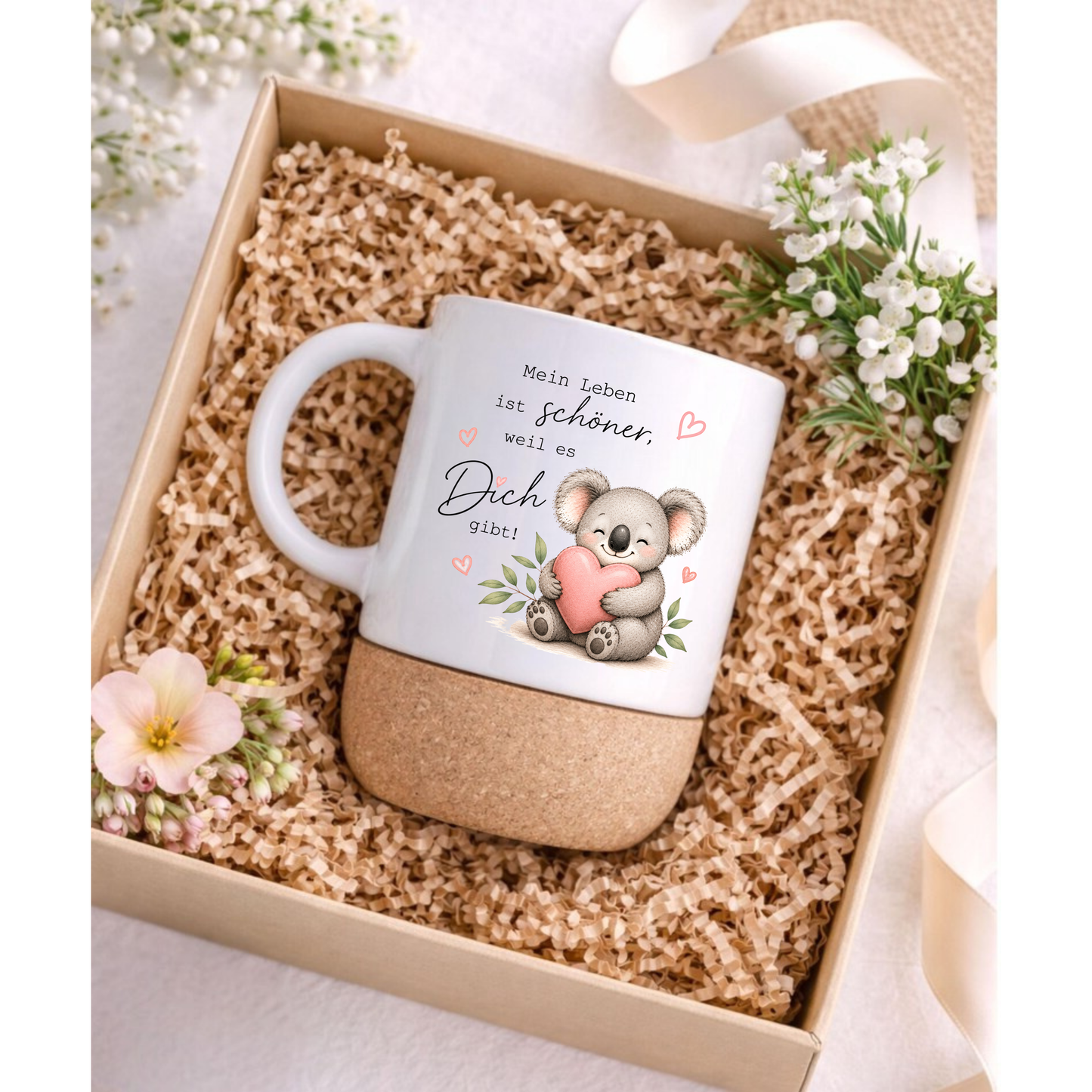 Mein Leben ist schöner weil es Dich gibt - Koala Tasse mit Korkboden