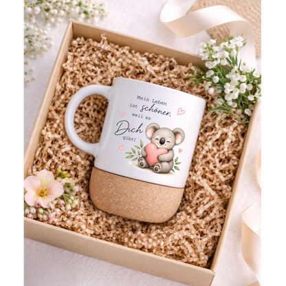 Mein Leben ist schöner weil es Dich gibt - Koala Tasse mit Korkboden
