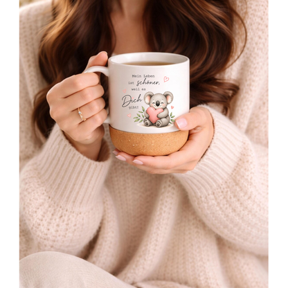 Mein Leben ist schöner weil es Dich gibt - Koala Tasse mit Korkboden