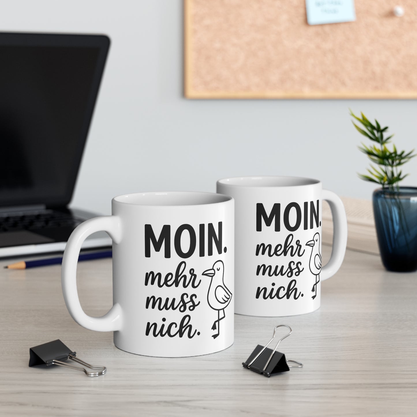 MOIN. Mehr muss nich. Tasse – Lustige maritime Kaffeetasse mit Möwe | Nordsee Ostsee Geschenk | Norddeutscher Spruch