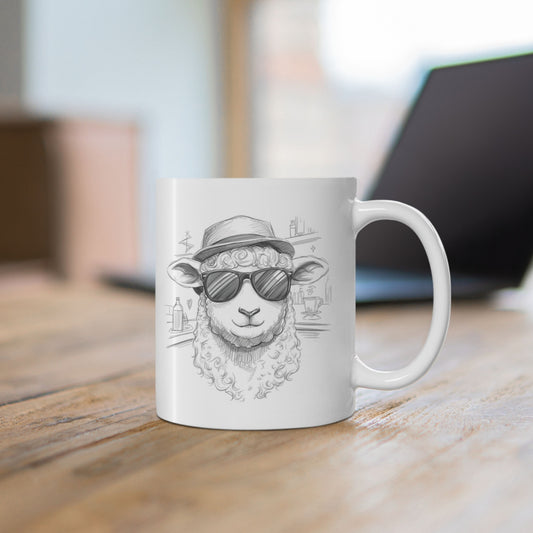 Lustige Schaf Tasse mit Sonnenbrille | Cooles Alpaka Look Schaf Motiv | Geschenk für Tierliebhaber und Bauernhof Fans