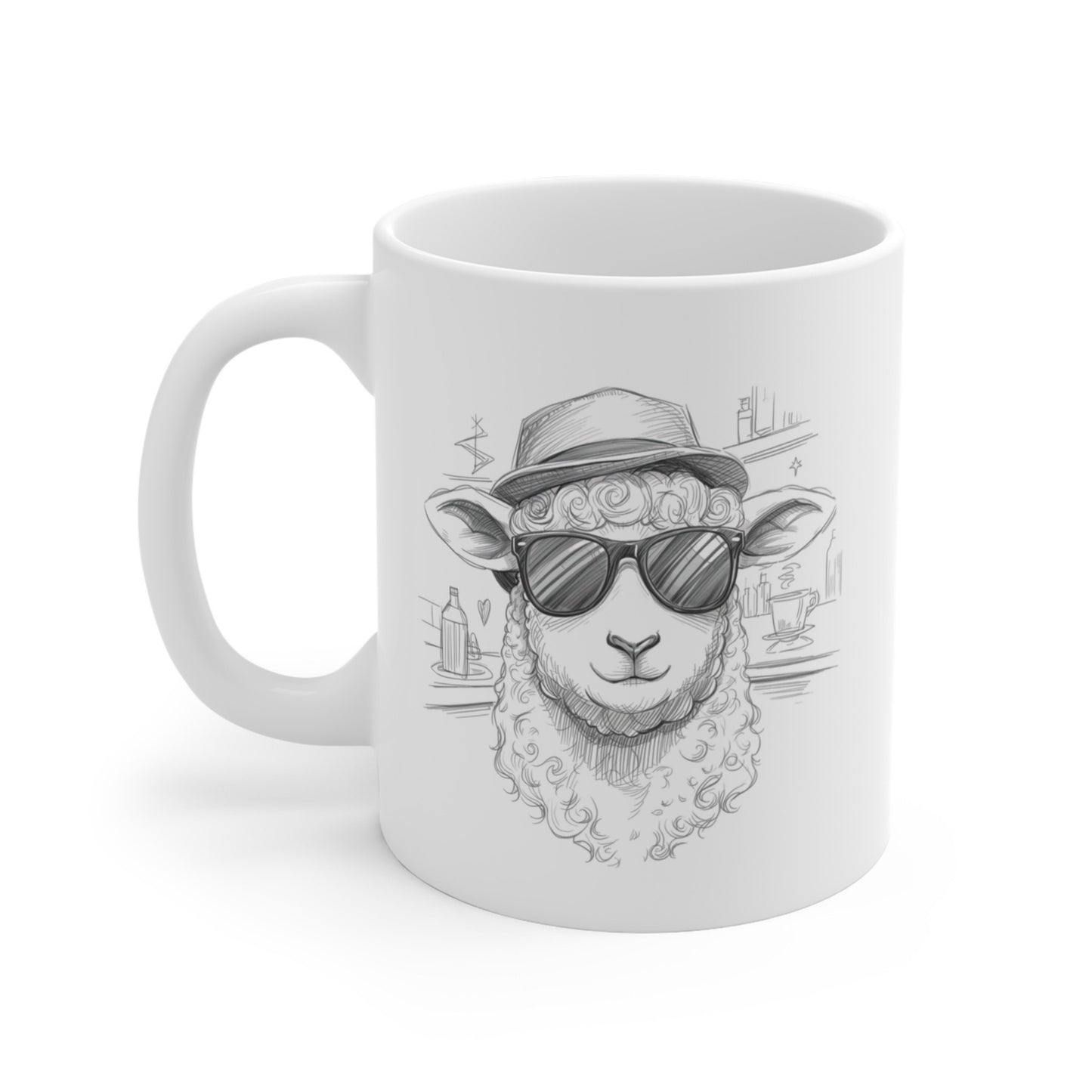 Lustige Schaf Tasse mit Sonnenbrille | Cooles Alpaka Look Schaf Motiv | Geschenk für Tierliebhaber und Bauernhof Fans
