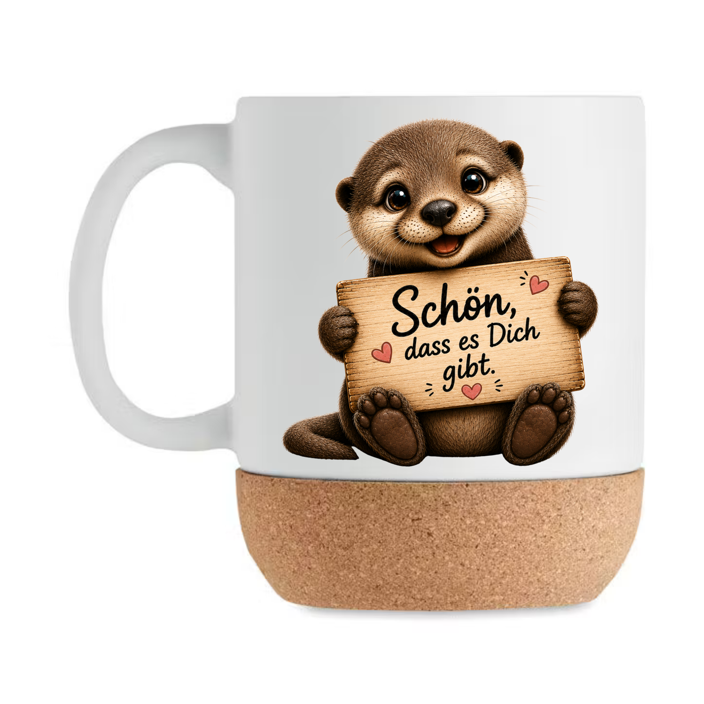 Otter Korktasse „Schön, dass es Dich gibt“ – Süße Geschenkidee für Lieblingsmensch, Freundin, Freund, Keramiktasse mit Korkboden