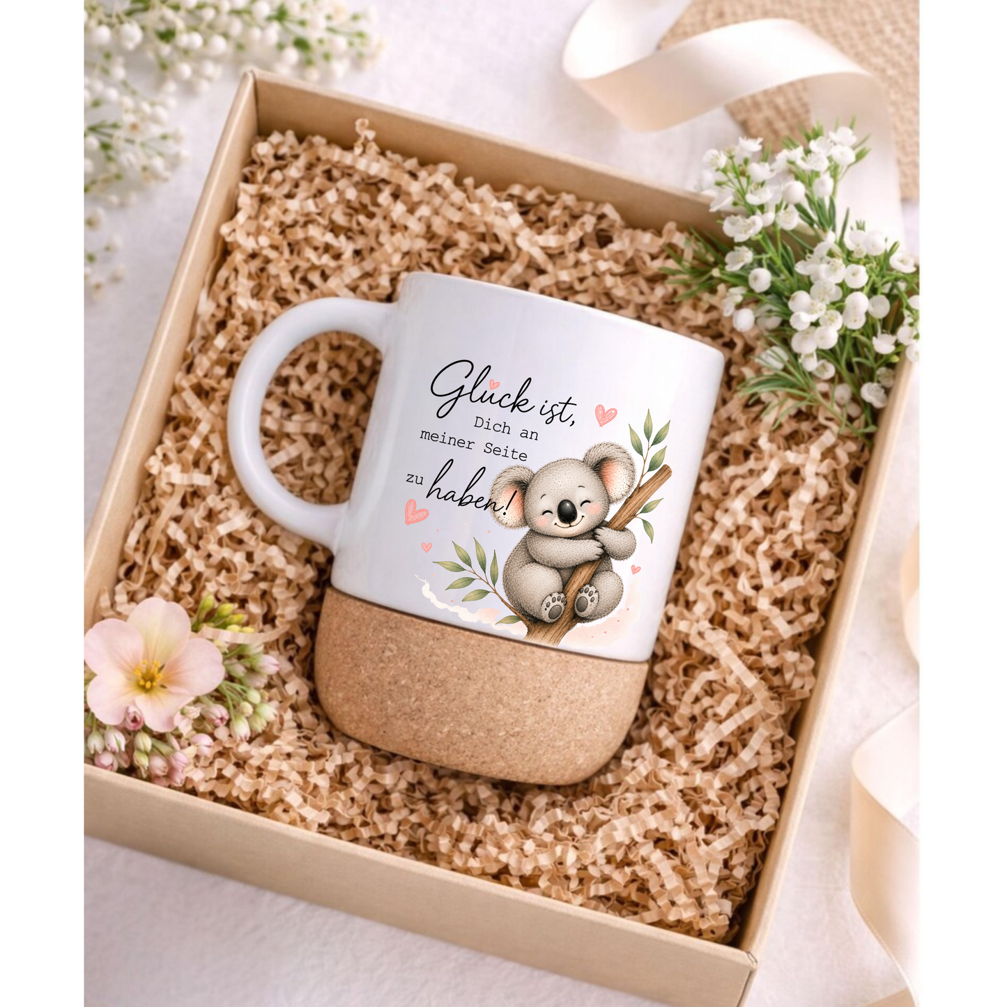 Glück ist Dich an meiner Seite zu haben - Koala Tasse mit Korkboden