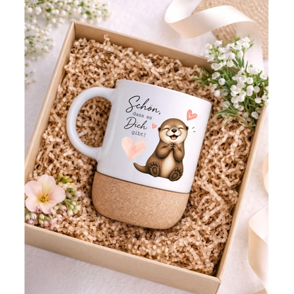 Schön dass es Dich gibt – Otter Tasse mit Korkboden - Geschenk für Freund/in, Partner/in & Lieblingsmensch