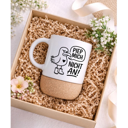 Piep mich nicht an Tasse mit Möwe – Lustige Kaffeetasse mit Korkboden | Geschenk für Kollegen & Morgenmuffel