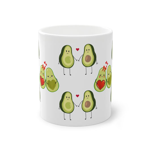 Avocado Paar Tasse mit niedlichem Liebes Design und Cartoon Stil