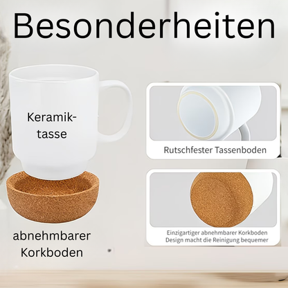 Weiße Keramiktasse mit abnehmbarem Korkboden
