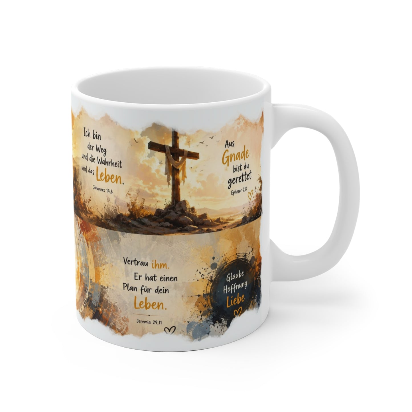 Christliche Tasse mit Jesus und Kind sowie Bibelvers „Ich bin der Weg, die Wahrheit und das Leben“