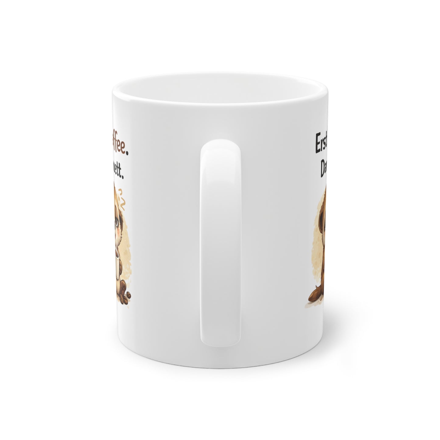 Erdmännchen Tasse mit Spruch – Erst Kaffee dann nett – lustige Kaffeetasse Geschenk Büro Kollegen