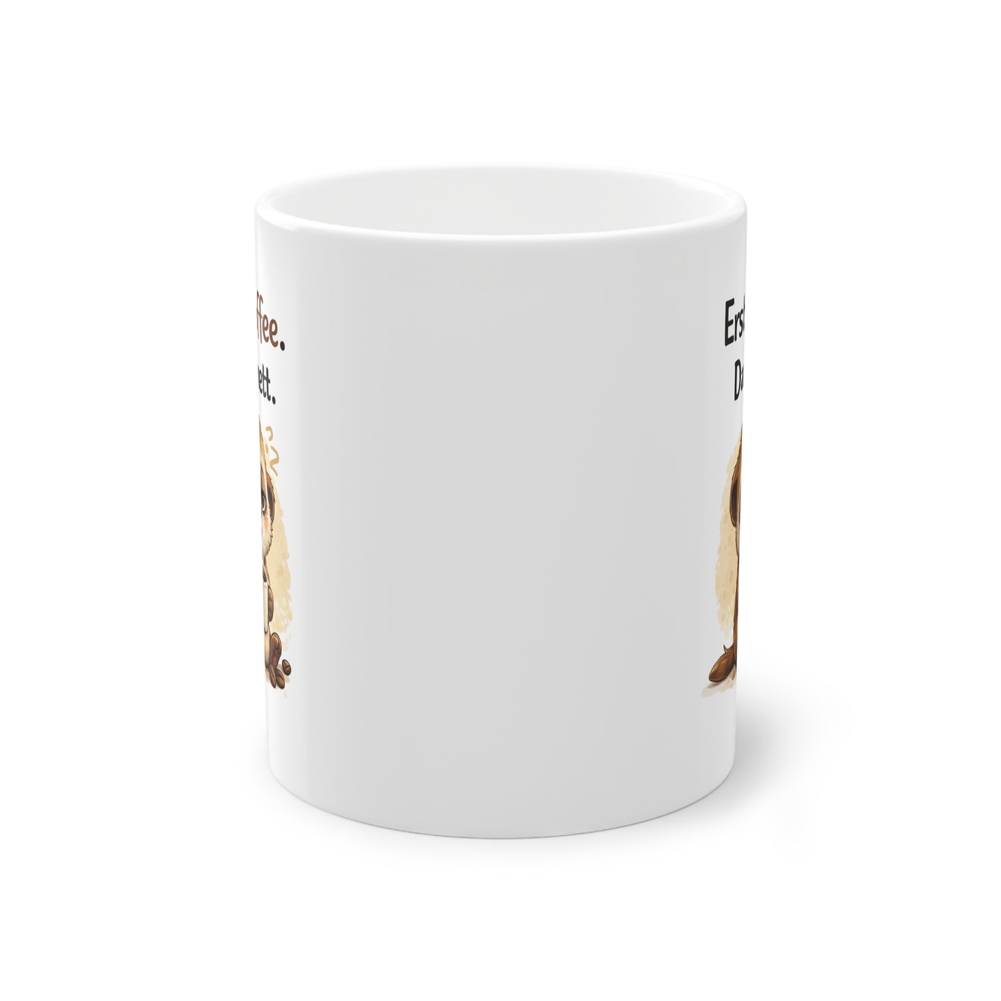 Erdmännchen Tasse mit Spruch – Erst Kaffee dann nett – lustige Kaffeetasse Geschenk Büro Kollegen