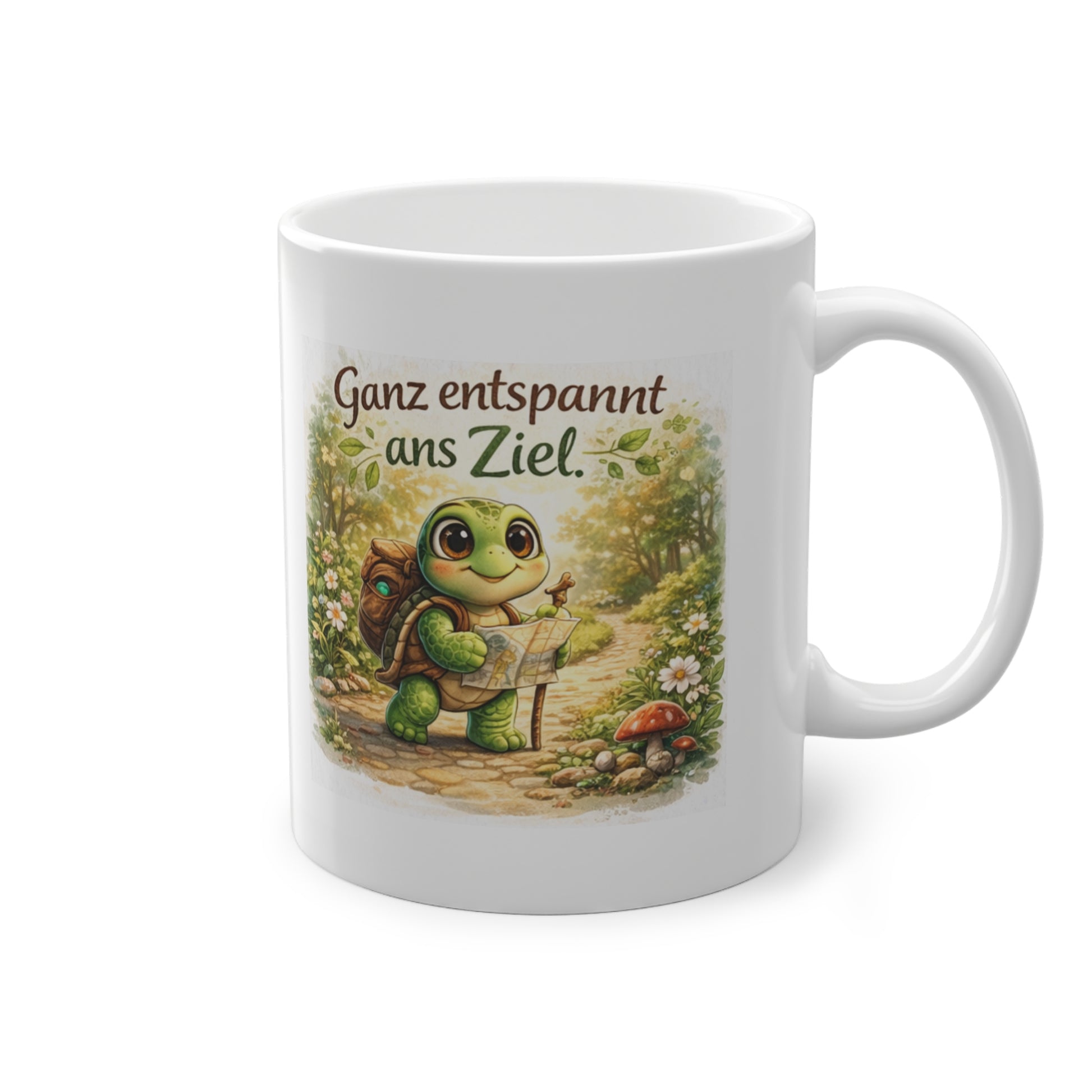 Lustige Tasse mit Schildkröte auf Wanderung Motiv