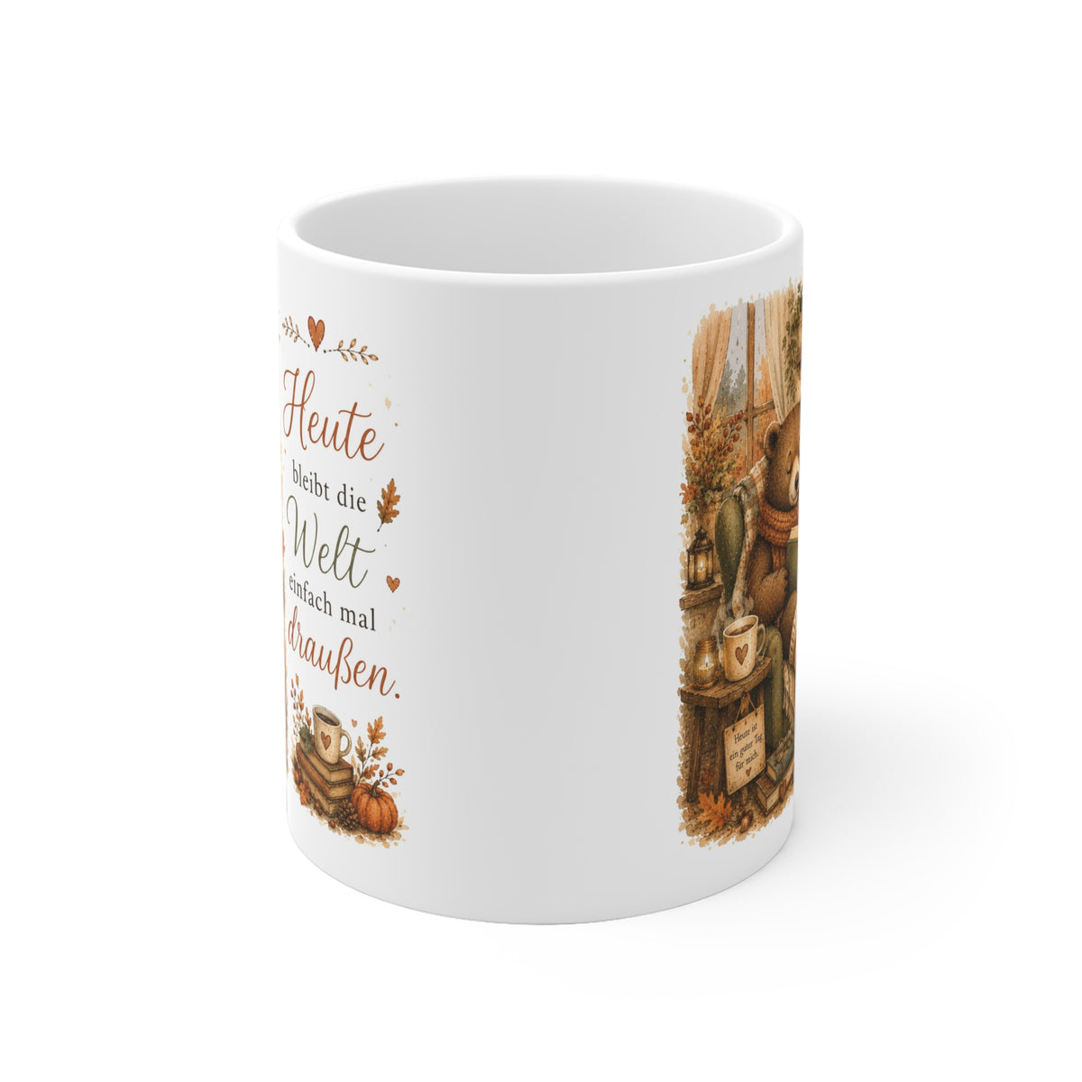 „Heute bleibt die Welt einfach mal draußen.“ – Herbst-Tasse mit Bären-Motiv