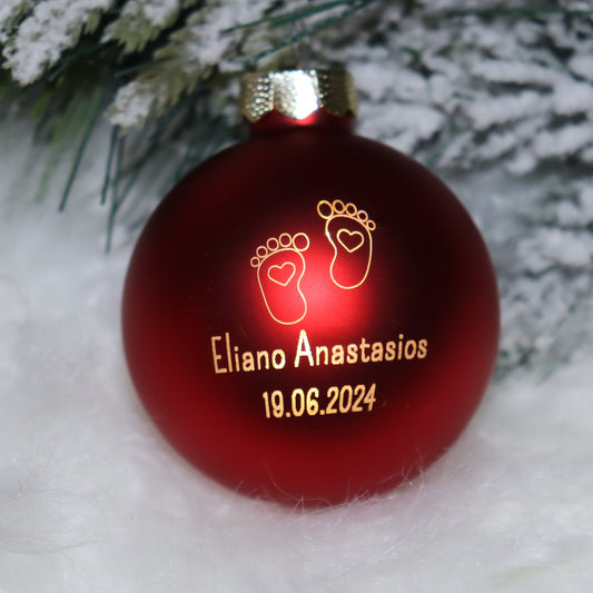 Personalisierte Weihnachtskugel aus Glas (6 cm) mit Babyfüßen