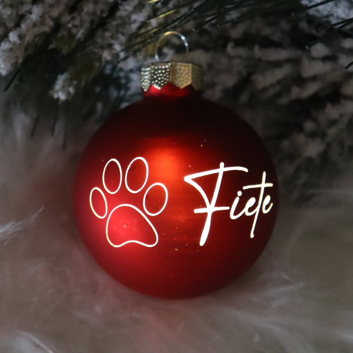 Personalisierte Weihnachtskugel mit Lasergravur „Pfote & Name“