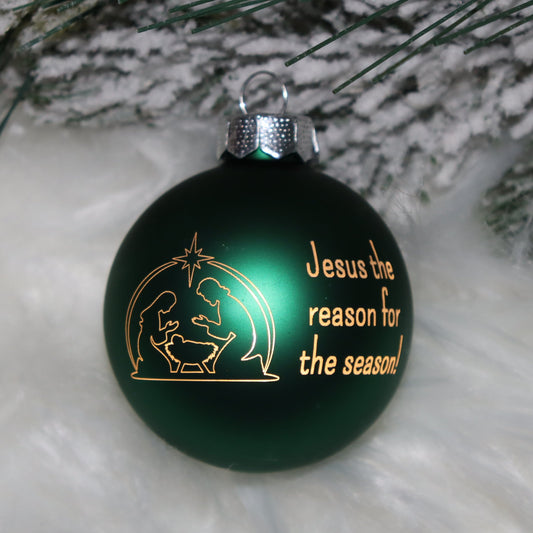 Personalisierte Weihnachtskugel mit Lasergravur „Jesus the Reason for the Season"